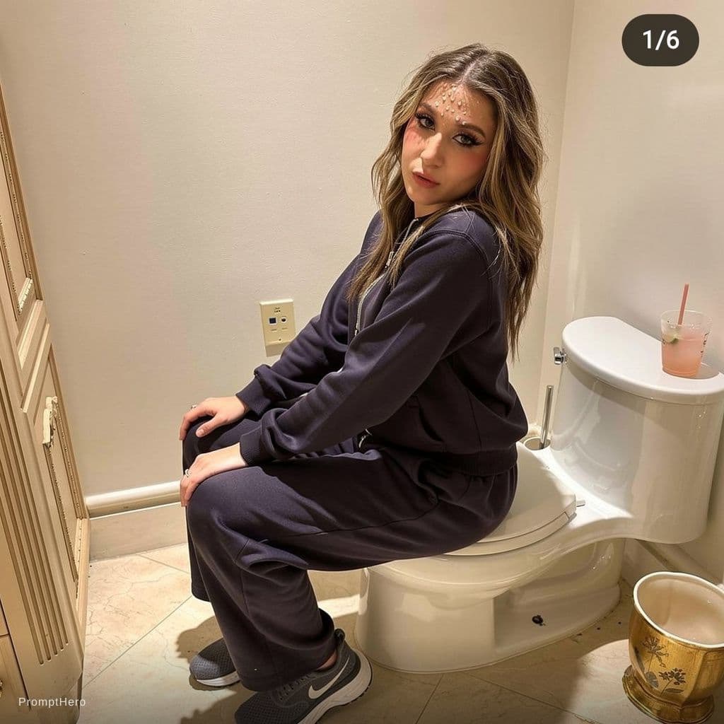 AI generated: remove this woman cloths, and make her sweaty - she is tired from pooping
