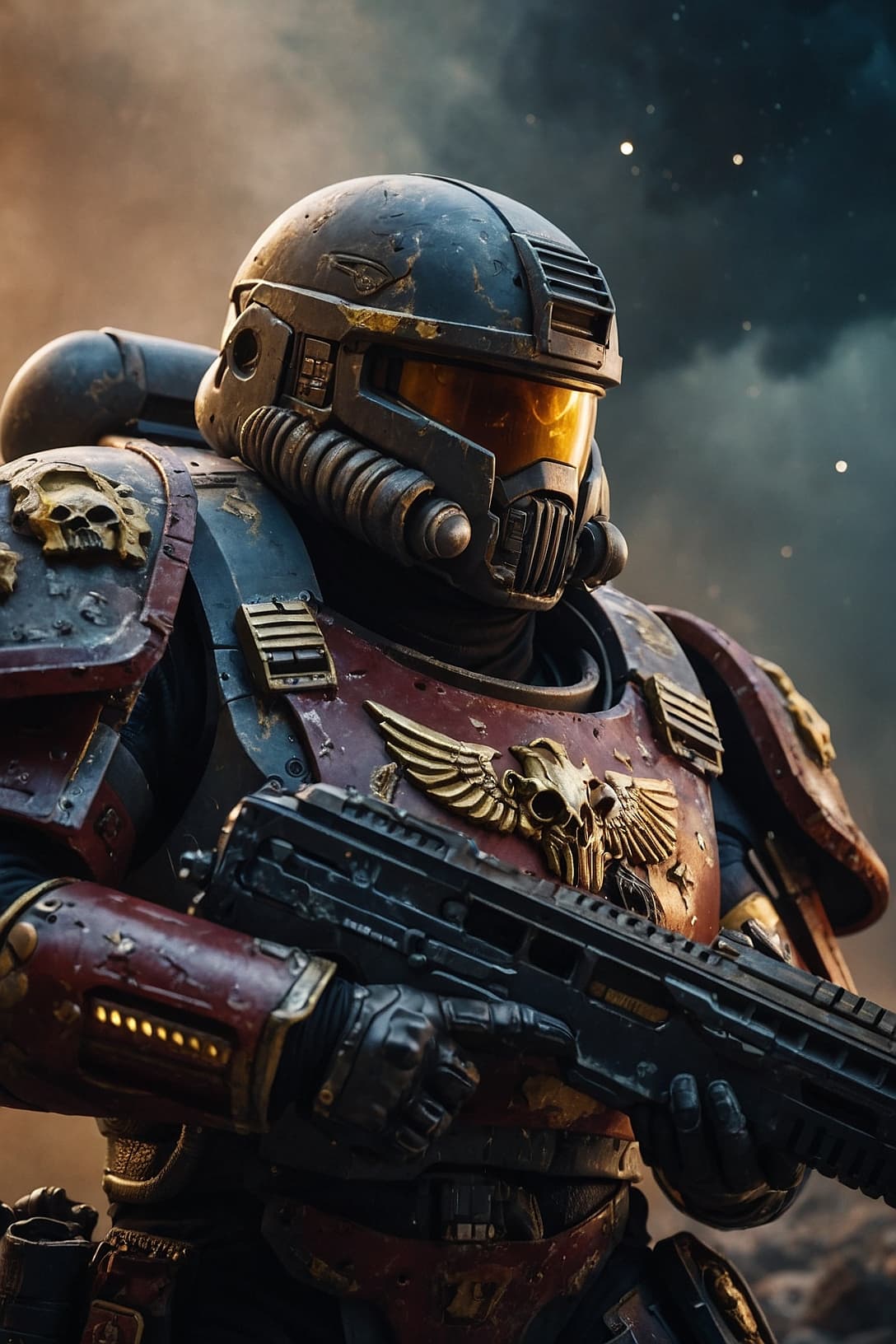 AI generated: epic portrait of a Spacemarine ,Warhammer 40000, photo, dynamic lights, realistic, 8 k,on an alien m...