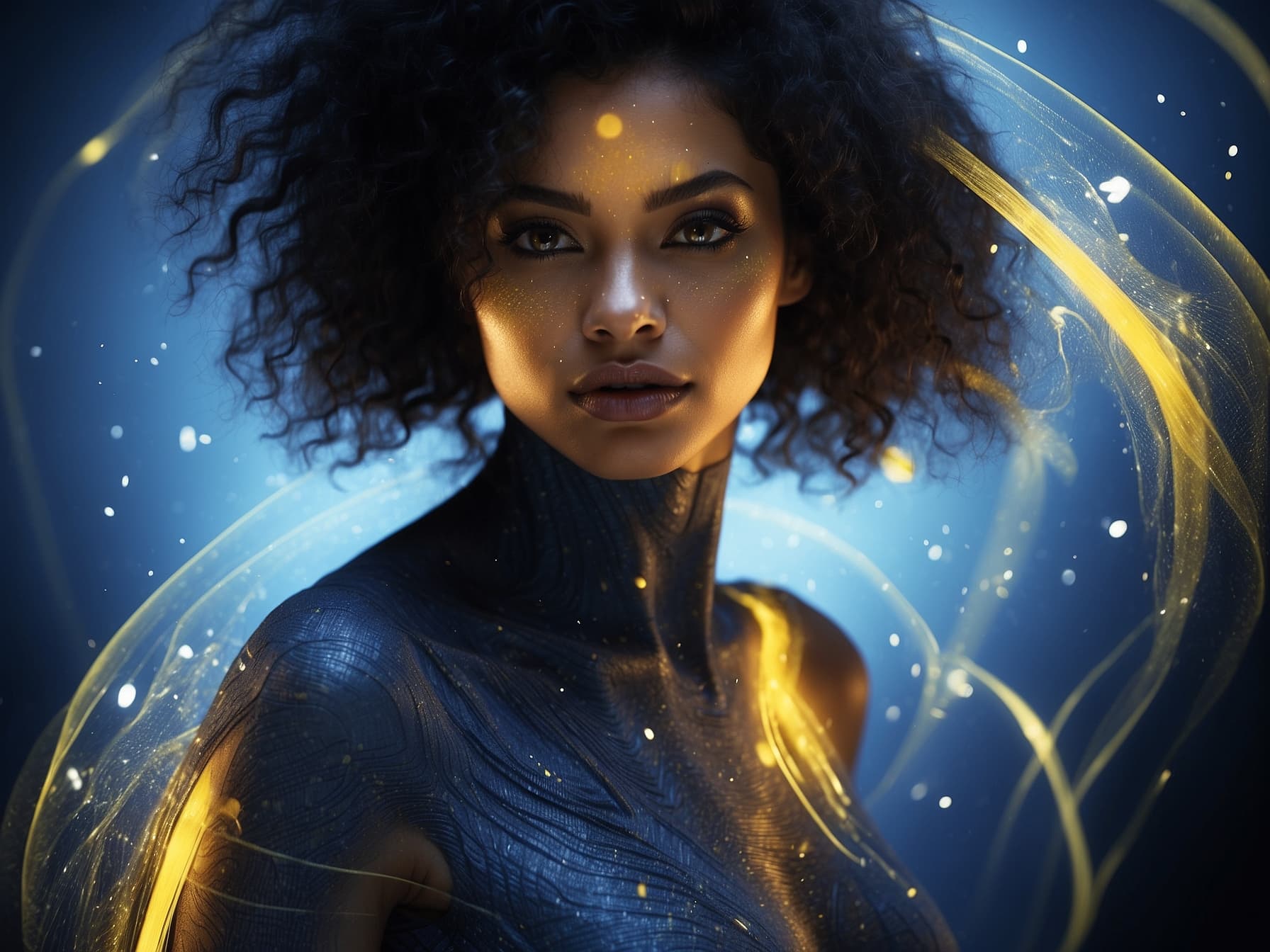 AI generated: a digital painting of a woman wearing a black dress, an airbrush painting by Bruce Onobrakpeya, cg s...