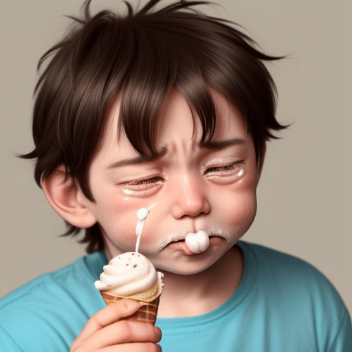 AI generated: small cat crying because his dad grab him ice cream
