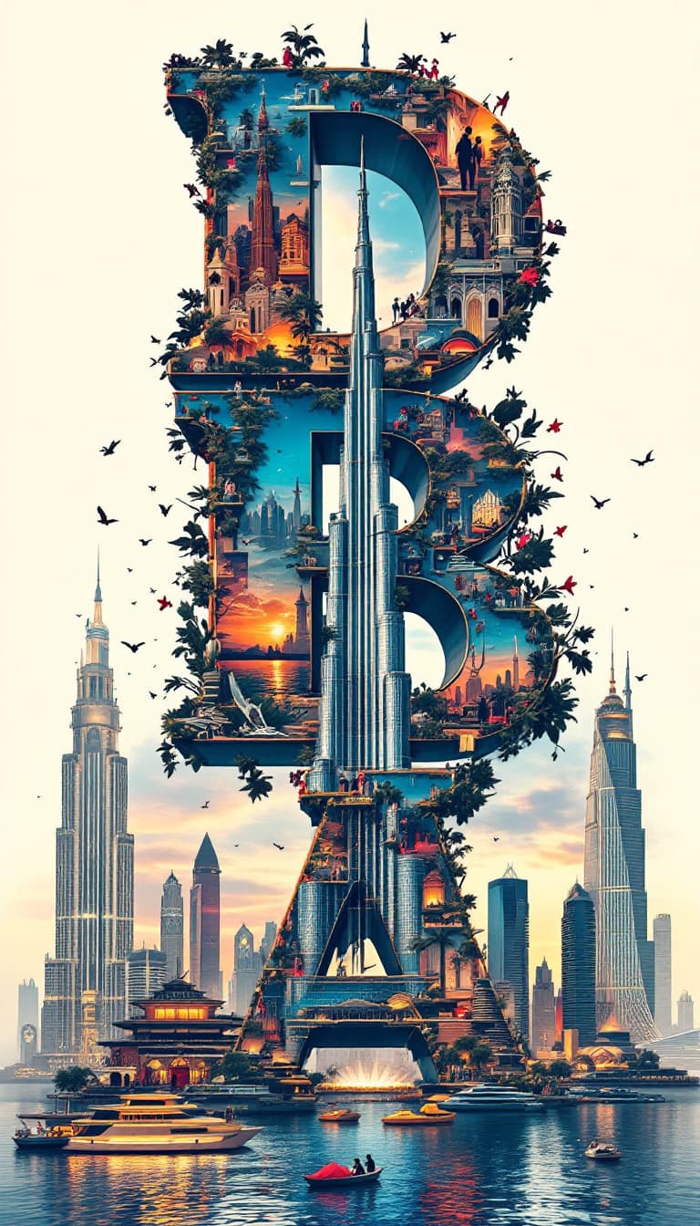 AI generated: A striking, high-contrast cinematic photo-style vertical collage that captures the essence of DUBAI-...