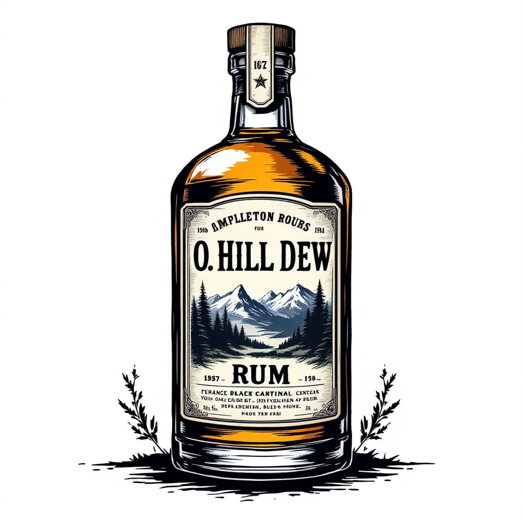 AI generated: Create a label for "O. Hill Dew" Rum. Western, rustic, bold font