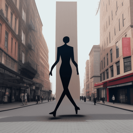 AI generated: 15 ft tall woman endowed walking down a city street