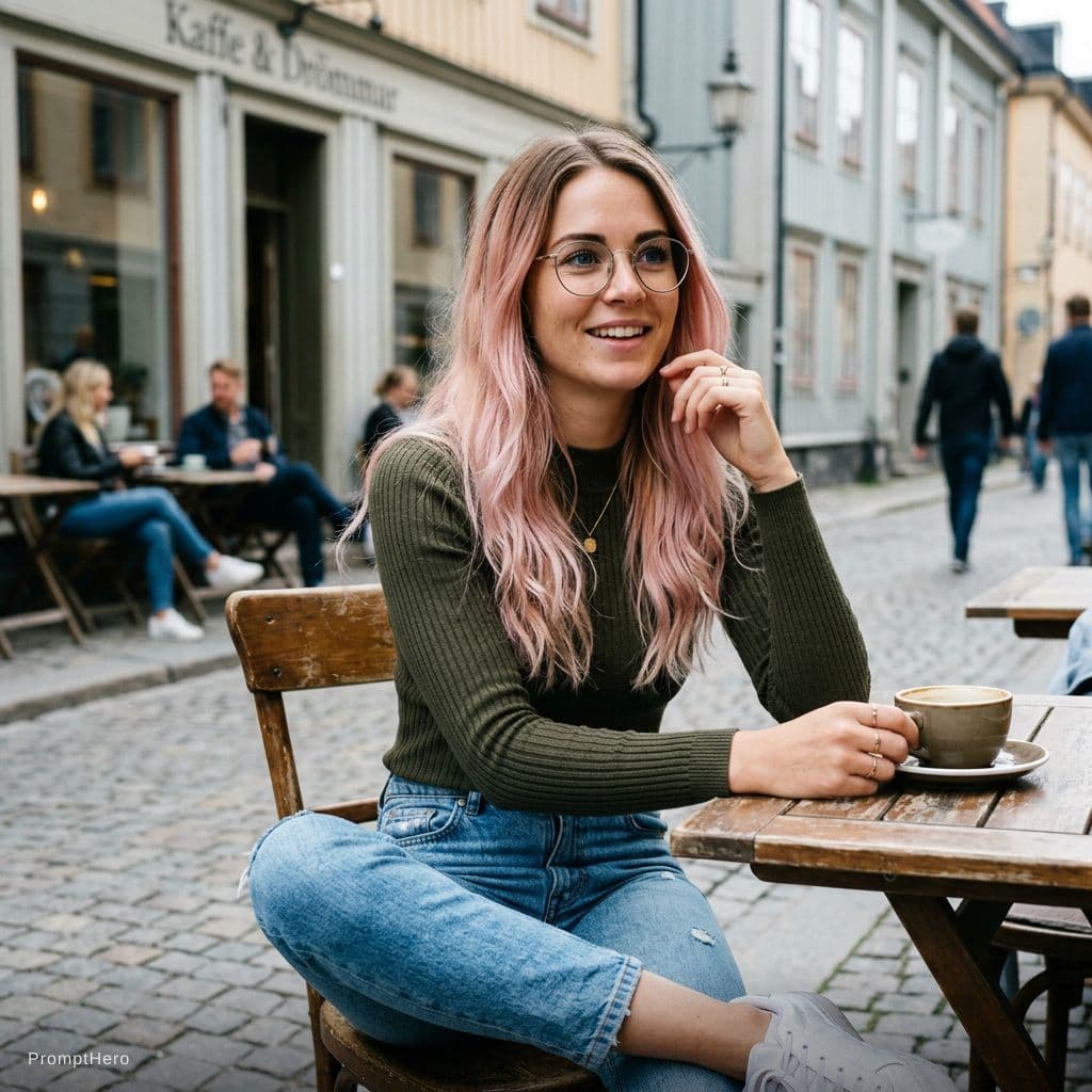 AI generated: : A candid hyperrealistic photo of Annika Larsson, a sophisticated 25-year-old Swedish woman with lo...