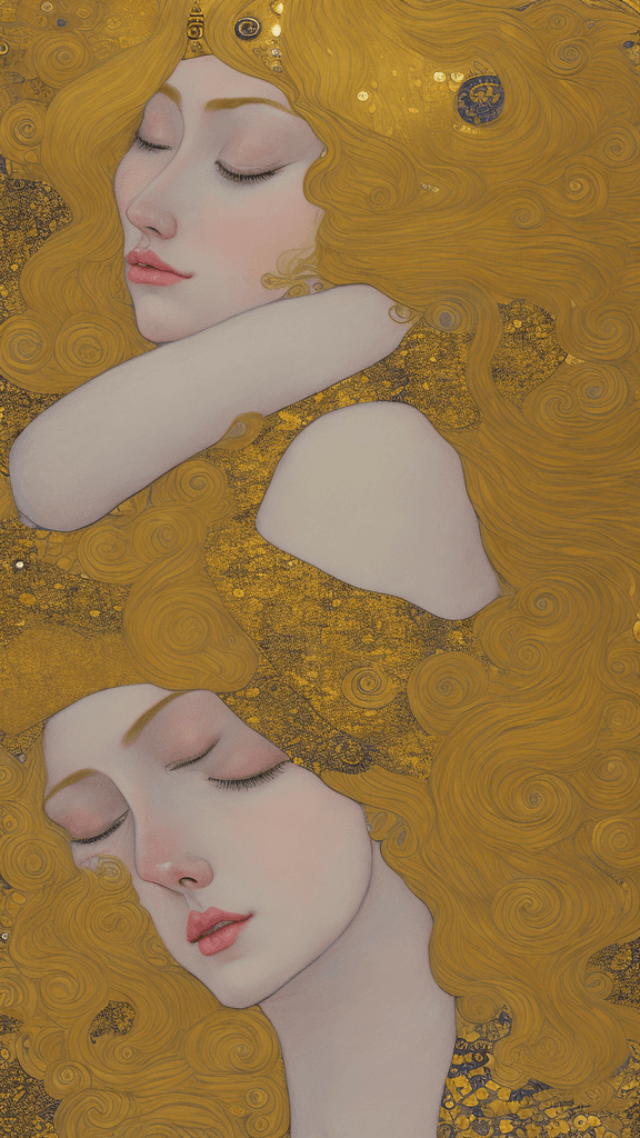 AI generated: a soft and breathtaking detailed painting of a sleeping blonde princess in the style of Gustav Klimt...