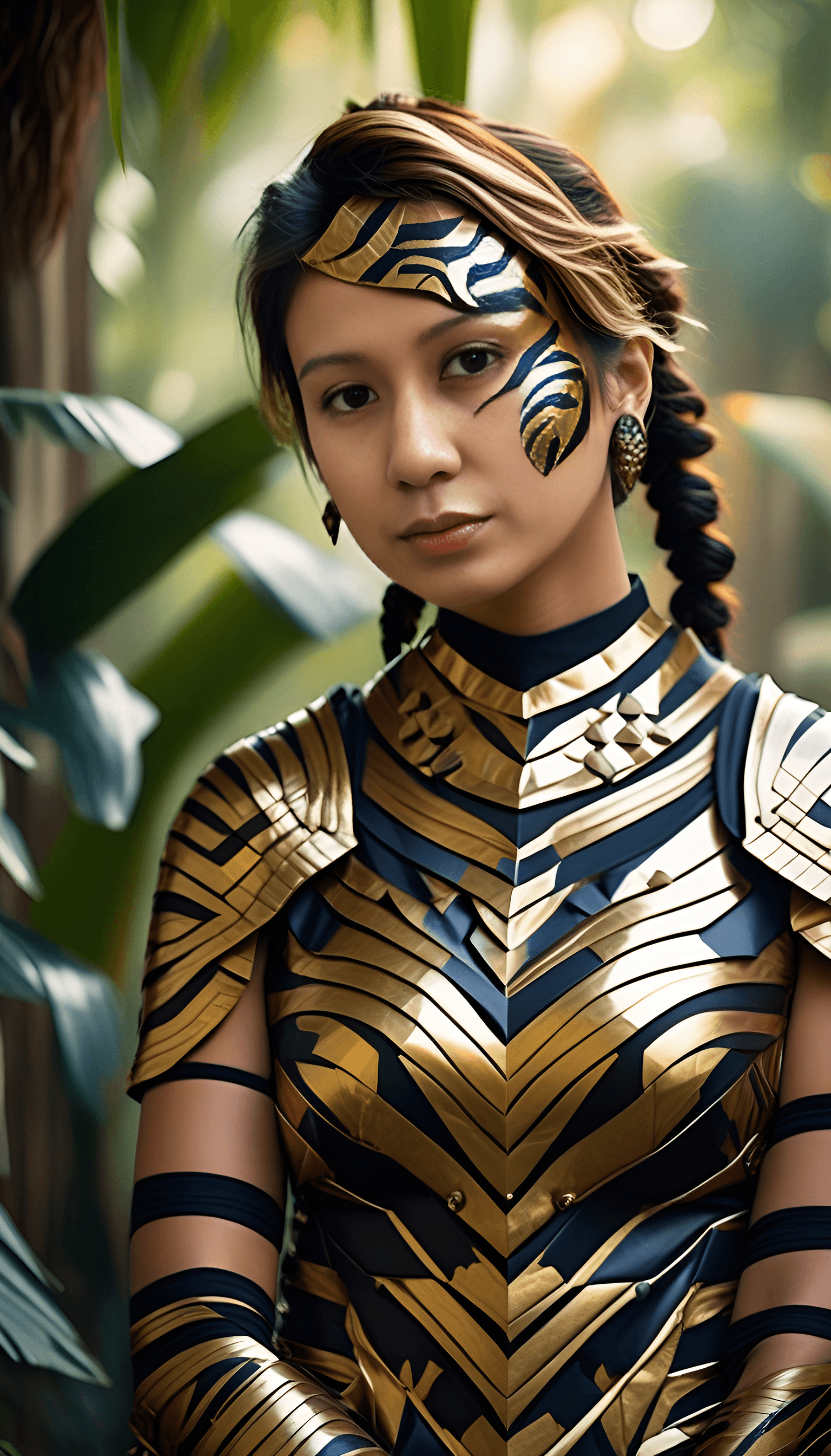 AI generated: (tiger-inspired armor design:1.5) , a fierce and stylish concept for women, professional photoshoot,...
