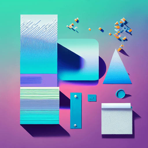 AI generated: clean gradient knolling 3D illustration design for small ad agency office, desk, computer, chair,  c...