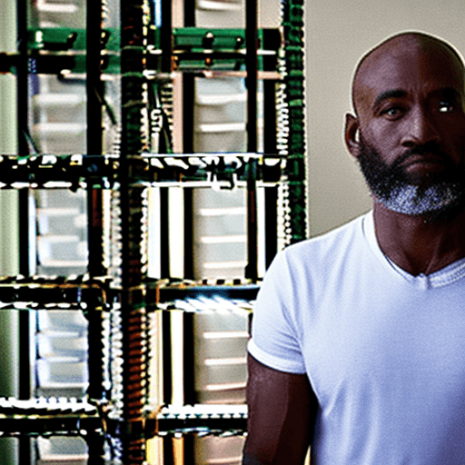 AI generated: Imagine an ultra-detailed, ultra-realistic 8K cinematic image: In the center, a dark-skinned bald Af...
