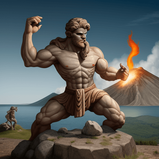 AI generated: A feral cyclops (who has only one eye on his forehead) from ancient greek mythology in front of a do...