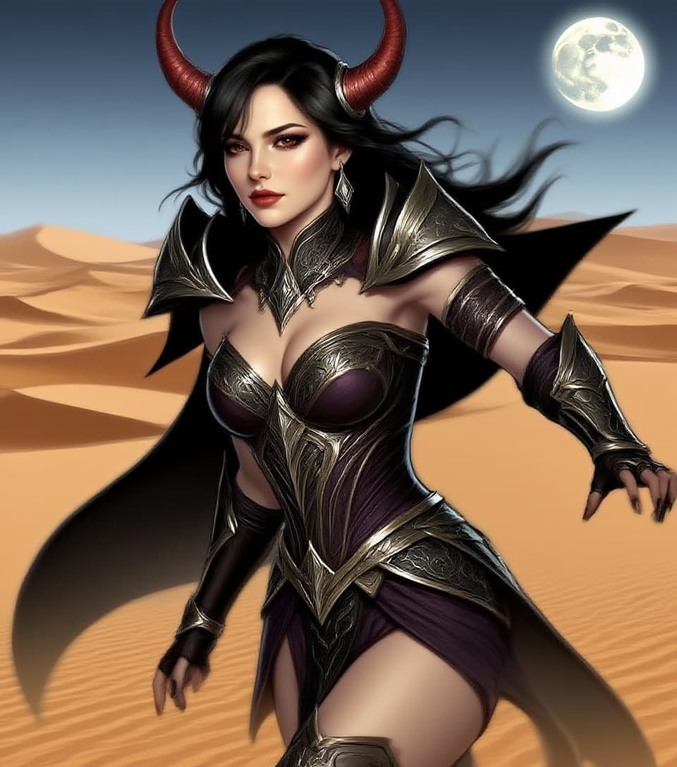 AI generated: "A detailed and atmospheric illustration, full nude shot of a young beautiful European female horned...