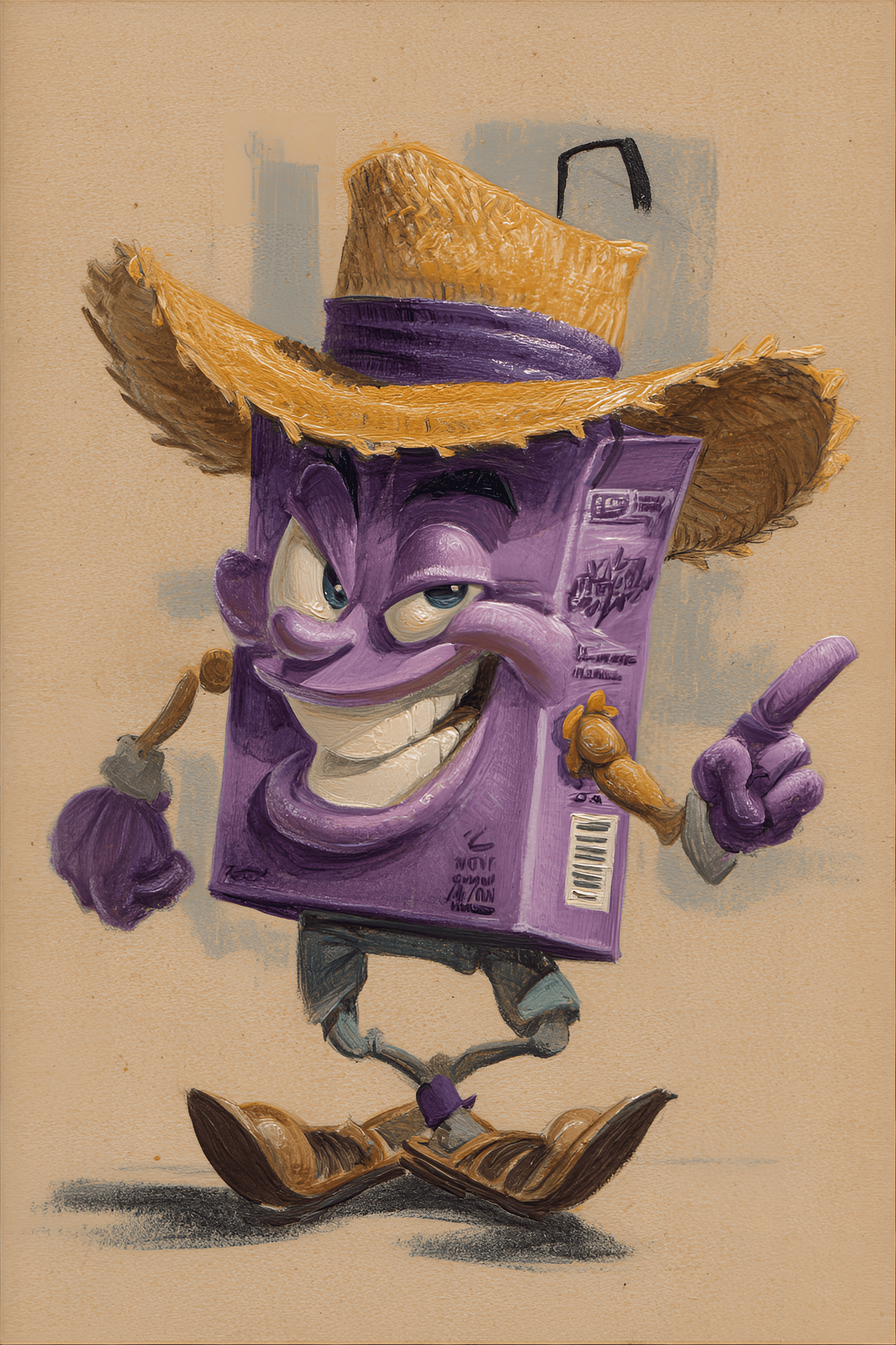 AI generated: funny caricature, cheerful juice box character caricature, animated youthful female, 20 years old, p...