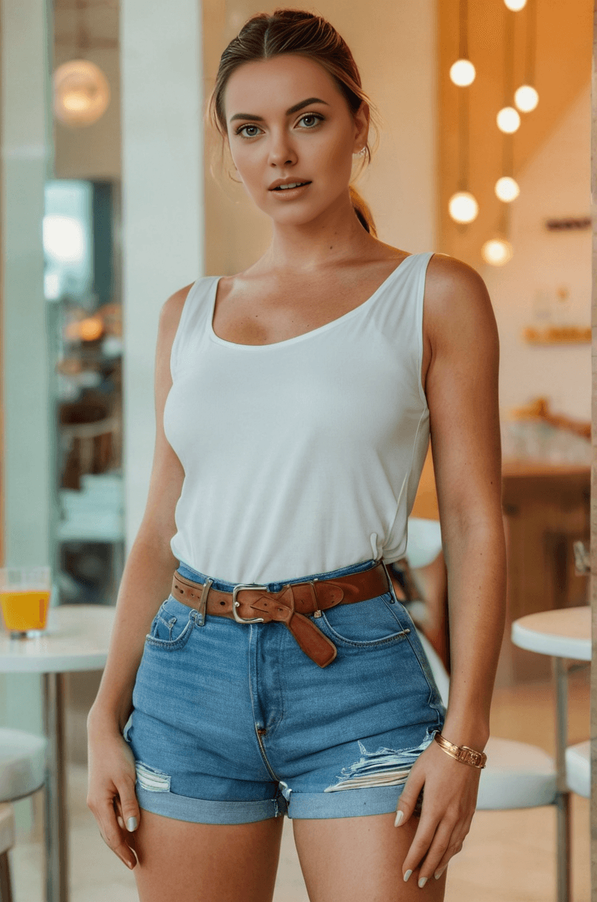 AI generated: An image of a woman standing upright facing the camera with her head turned slightly to her left, lo...