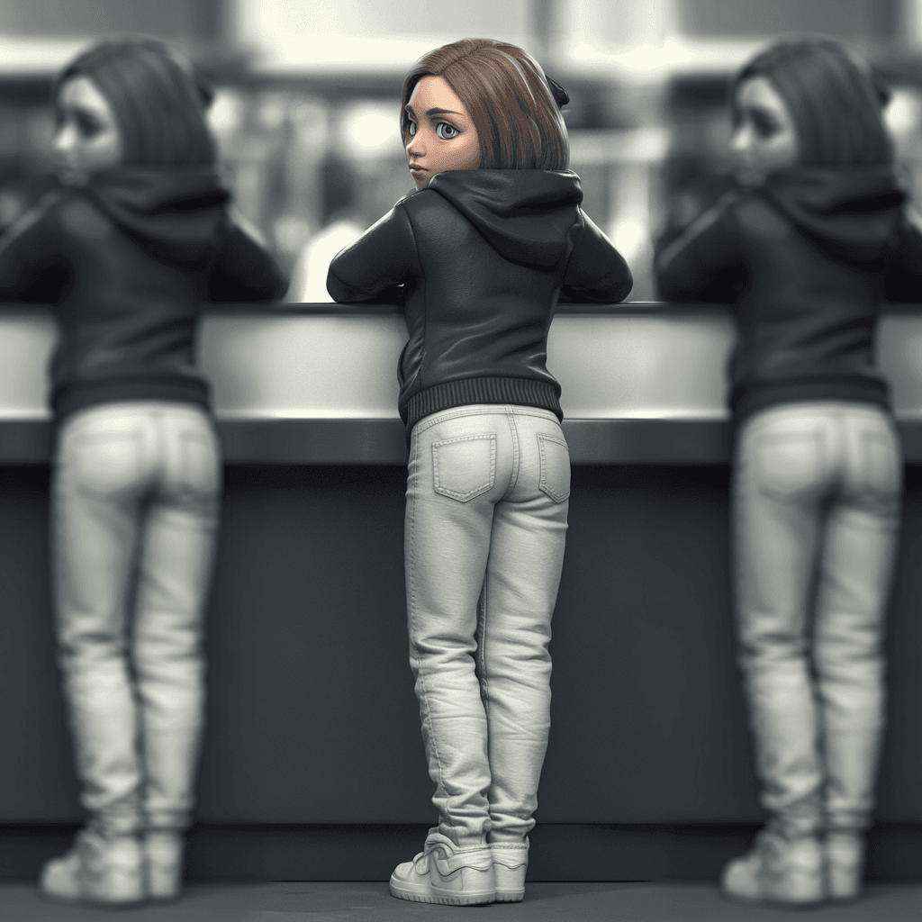 AI generated: beautiful European 22 years old girl with blue eyes and brown hair, she is standing dost from the ba...