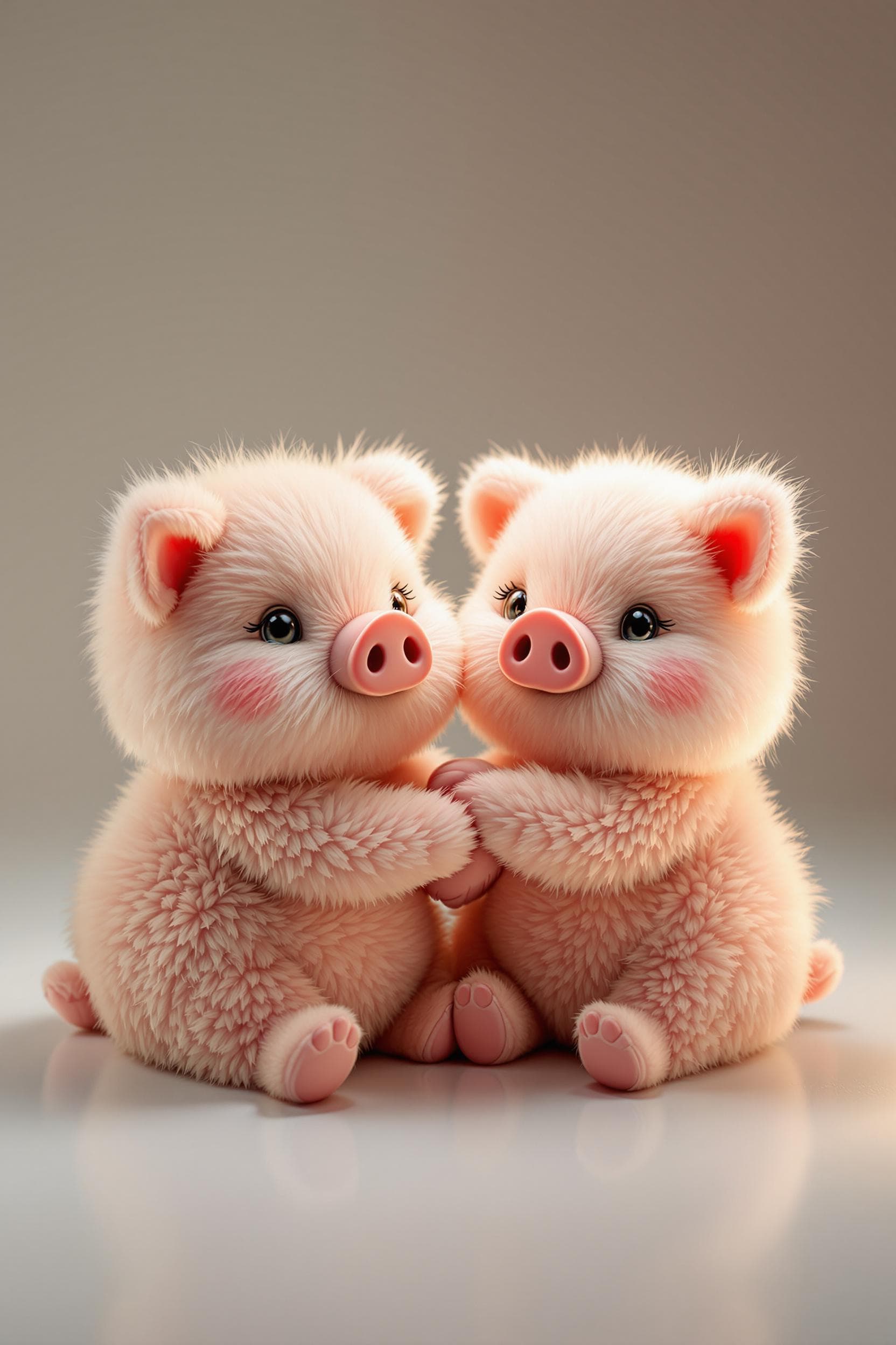 AI generated: Two furry comic pigs in kawaii style, holding hands, sitting in a lightbox