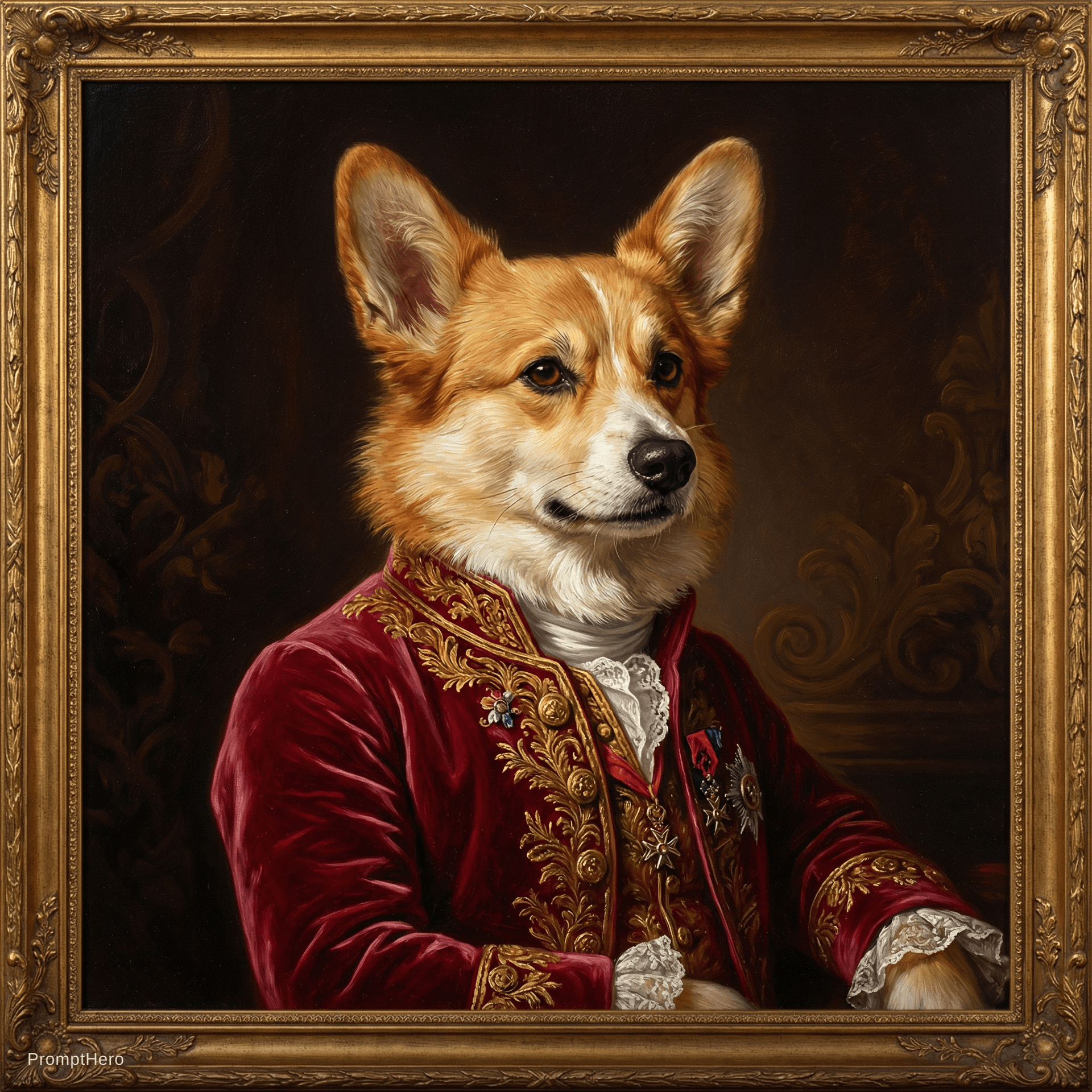 AI generated: Ultra-realistic royal renaissance portrait of a [ CORGI  ], dressed as 17th century aristocracy, ric...
