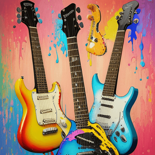 AI generated: Guitars and lollypops melting. Impressionism