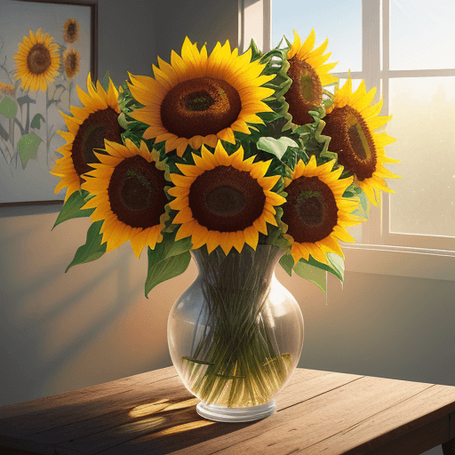 AI generated: sunflowers and tulips background, natural light, hr, photorealistic, wildlife photography, hyper rea...