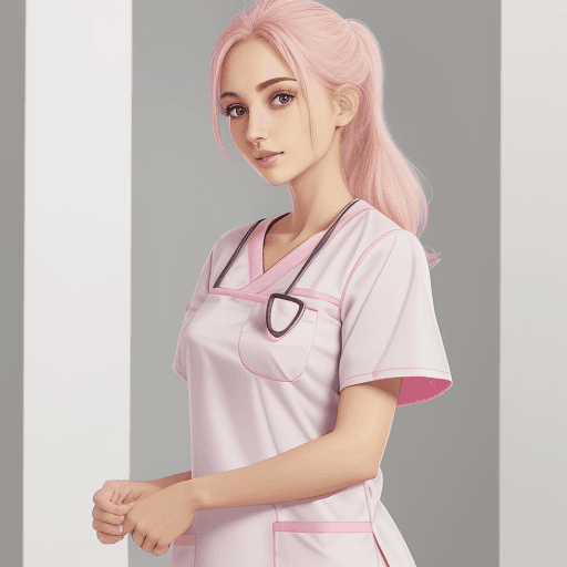 AI generated: scrub uniform with blouse, white/pink