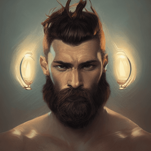 AI generated: portrait of a bearded man with hazel eyes, hazel colored eyes, handsome, muscular, intricate, elegan...