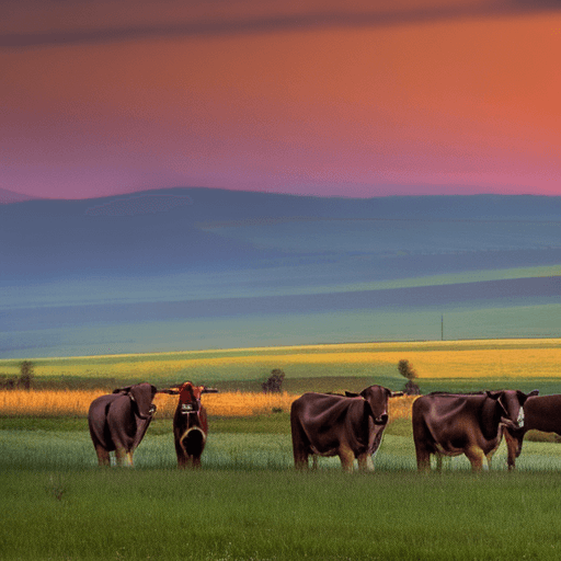 AI generated: agro, cows, landscape, 4k, day, sundown