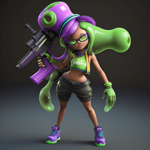 AI generated: splatoon 3 character, 3d model, adult lady, brown skin, street style, unreal engine 5, green slime m...