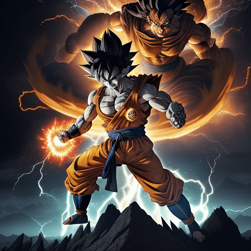 AI generated: In a colossal and epic battle, Goku, the powerful Saiyan, is transformed into a skeleton in fierce c...