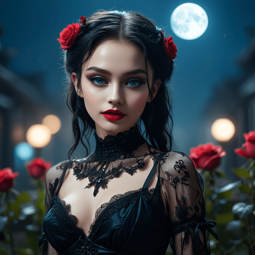 AI generated: ((DUTCH ANGLE))（dark atmosphere，Goethe fashion，bright colors），（best quality，Super exquisite，），Sexy g...