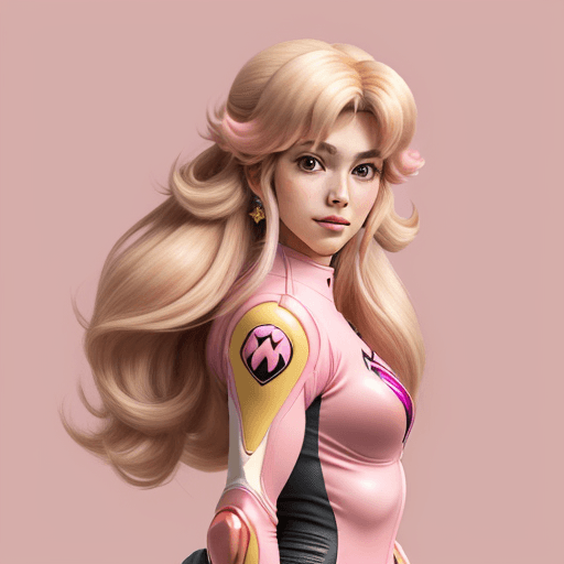 AI generated: Portrait of Princess Peach, long hair, highly detailed face,  attractive, pink, moto gear, tight,, f...