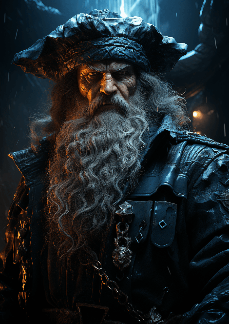 AI generated: a fisherman in his blue sea, in the style of dark fantasy creatures, kushan empire, devilcore, intri...