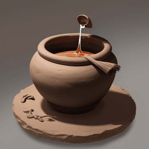 AI generated: Professional drawing like, clay pot pouring with brown liquid, with a fish bone head floating in top...