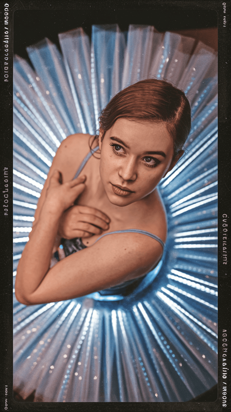AI generated: Gabriella, 20 yo brunette short curvy girl, ballerina, blue light tutu, ultra detailed, 8k, high rea...