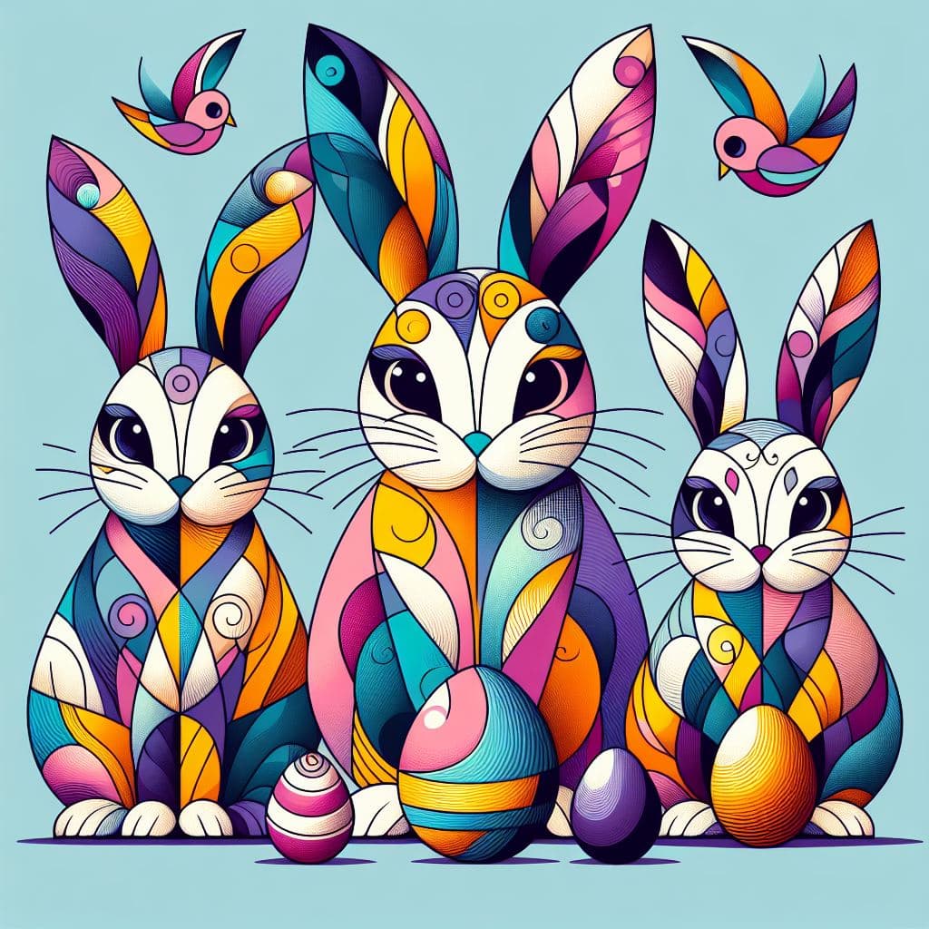AI generated: Easter bunnies in the style of Pablo Picasso