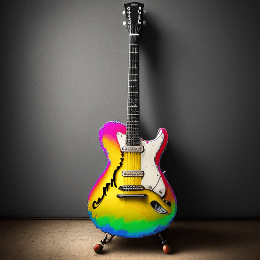 AI generated: Colorful Guitar Art, with slight distressing on edges