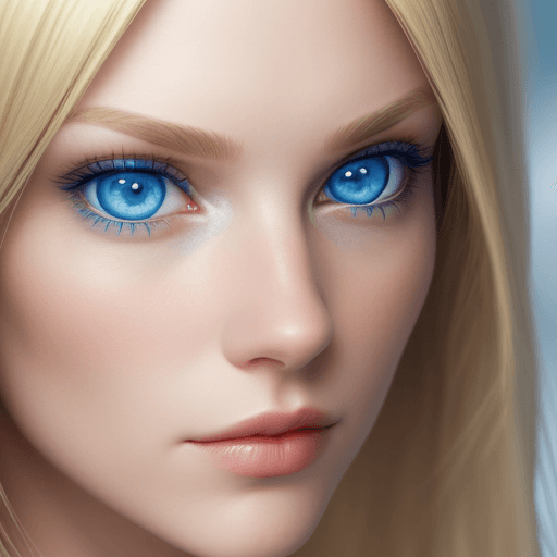 AI generated: sharpfocus on the face of the woman, blond, blue eyes