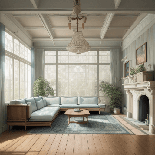 AI generated: High resolution photography interior design, dreamy sunken living room conversation pit, wooden floo...
