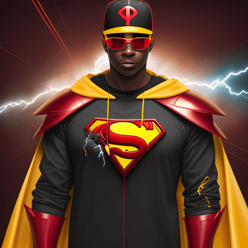 AI generated: Dr. Thunder, a soda-based electricity themed super hero. A blackman, with a red baseball cap backwar...