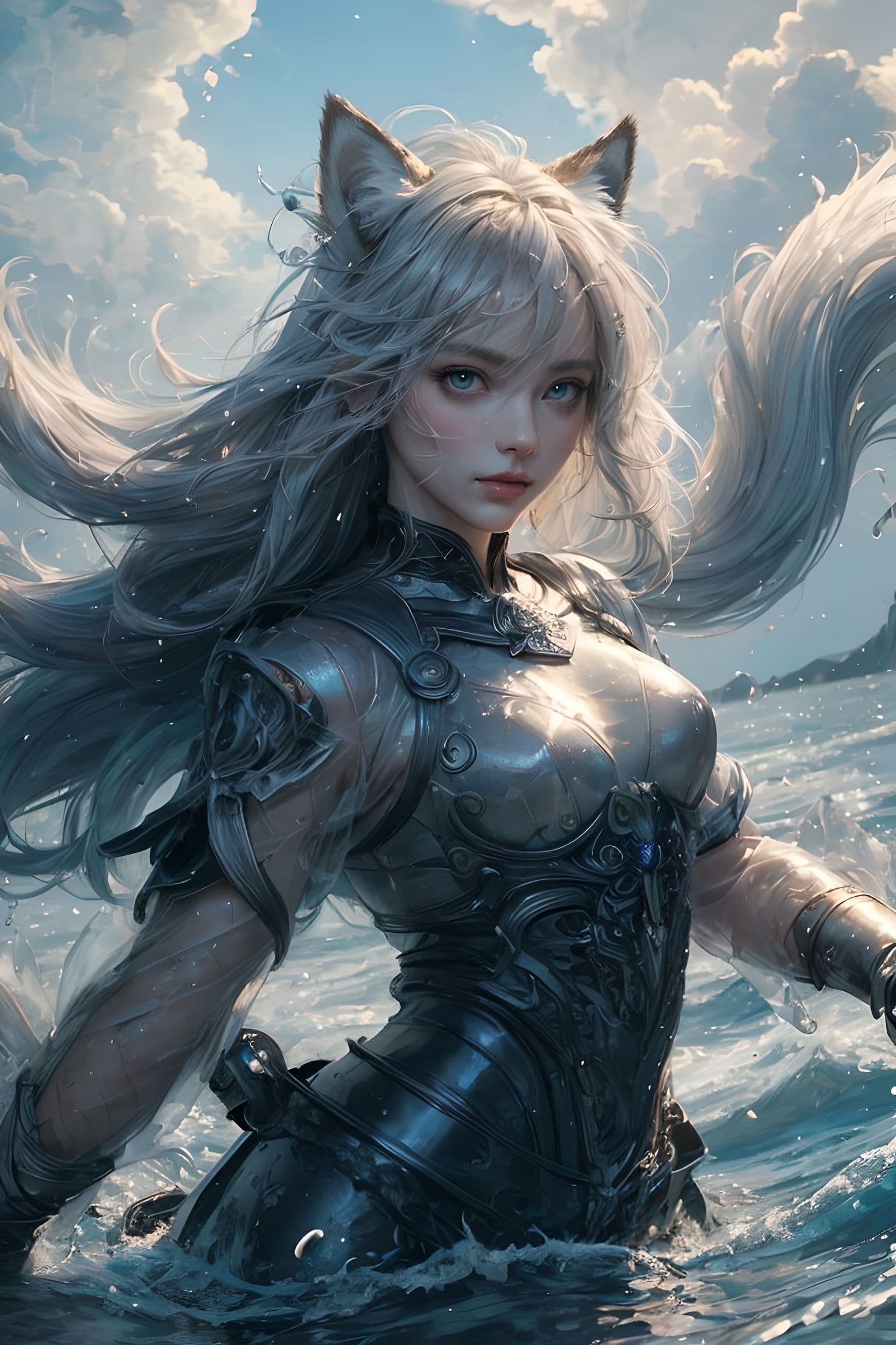 AI generated: perfect anatomy,official art, (flying petals) (detailed ice) , crystals texture skin, cold expressio...