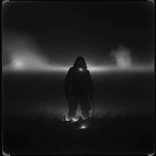 AI generated: radiant glowing luminous humanoid being of pure light obscured by heavy smoke and fog in an old dark...