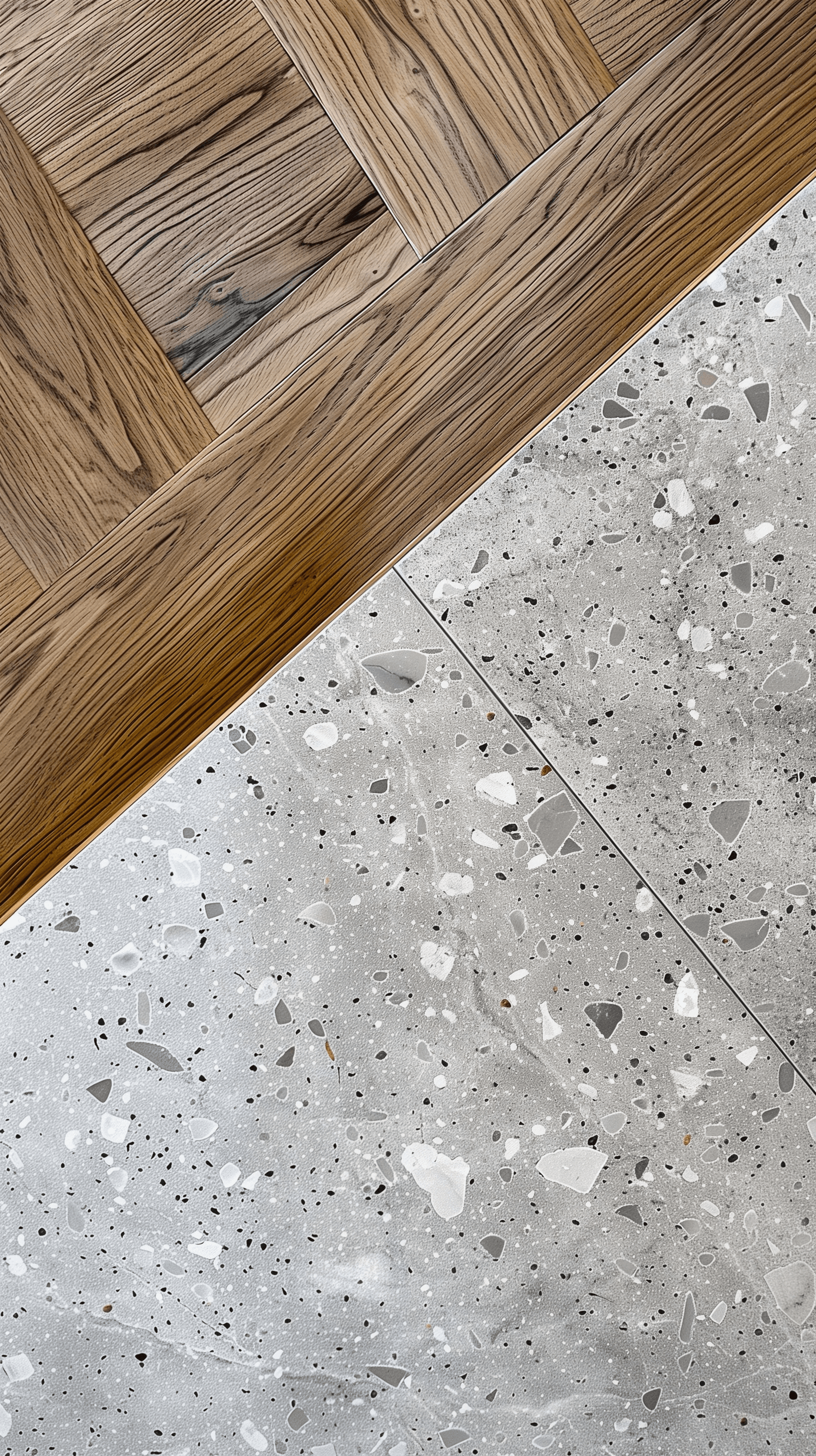 AI generated: close-up view of a sophisticated floor design featuring a speckled [light grey stone slab] texture, ...