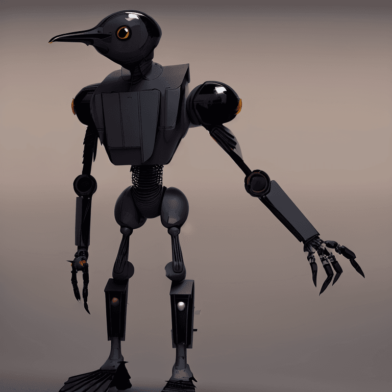 AI generated: Sci-fi bird, black robot crow, robotic raven, iRobot bird, octane render, laboratory desk, Artstatio...