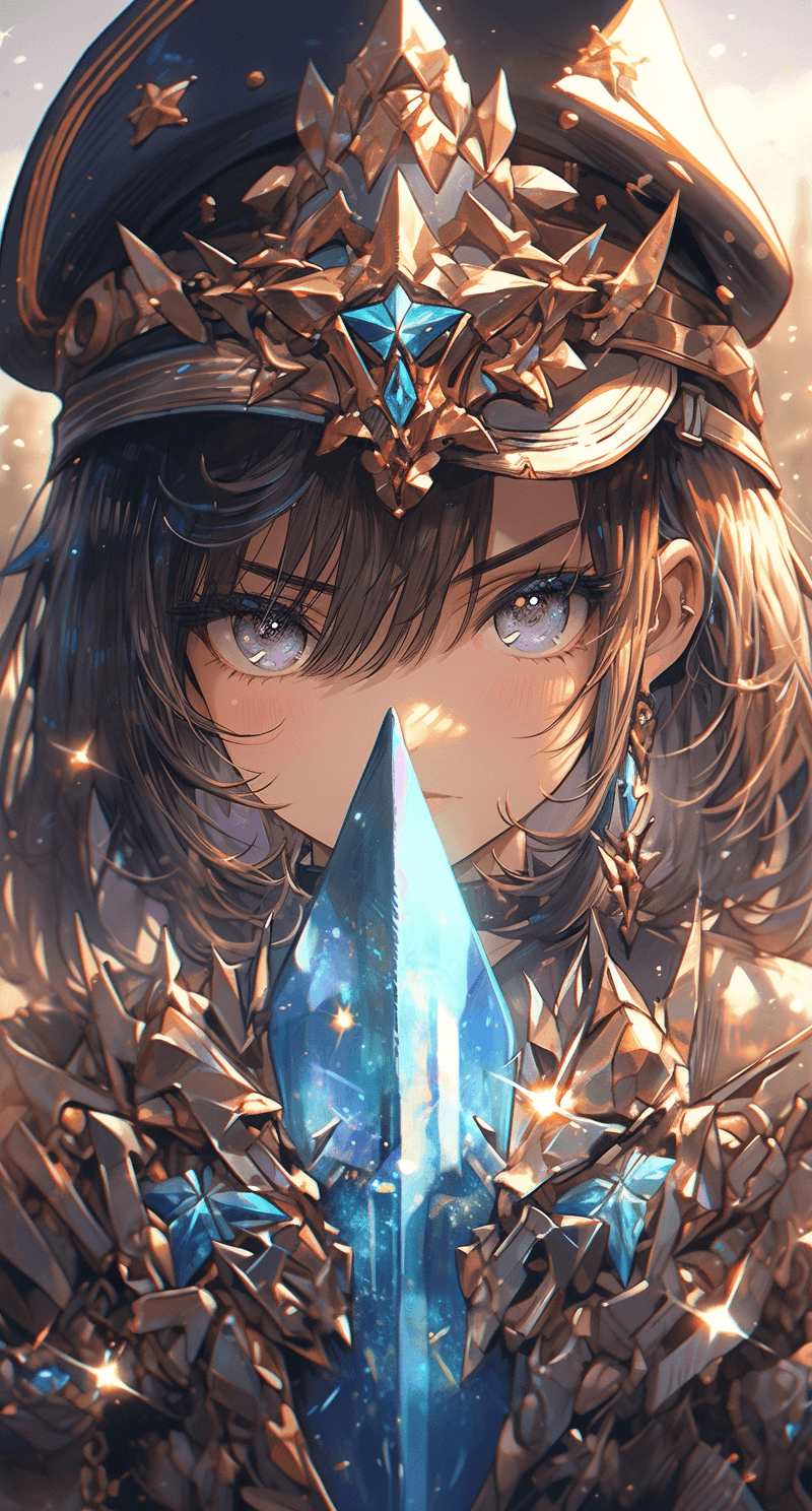 AI generated: a girl in armor holding crystals and a shield, in the style of the stars art group (xing xing), ligh...