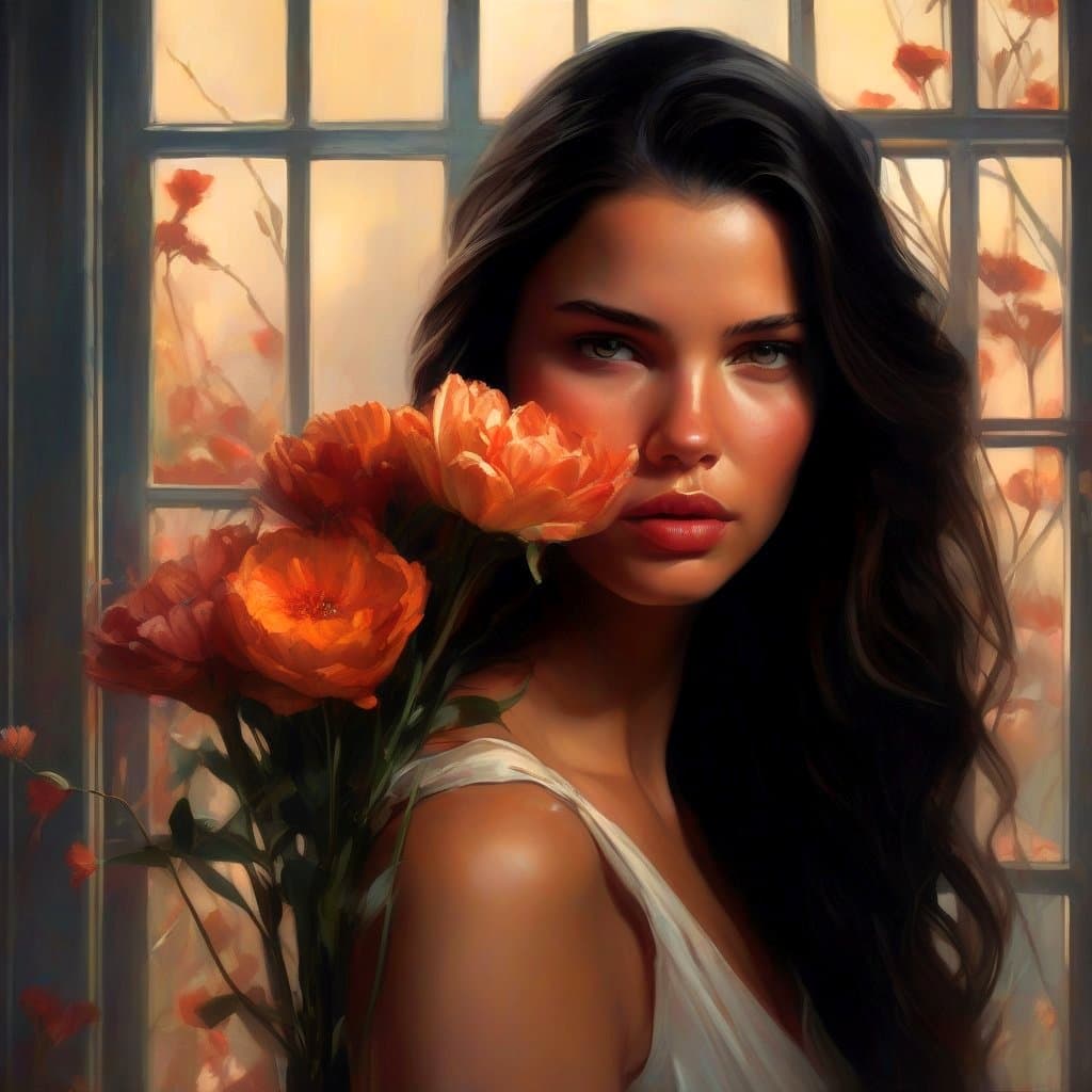 AI generated: Portrait of a girl similar to Adriana Lima
