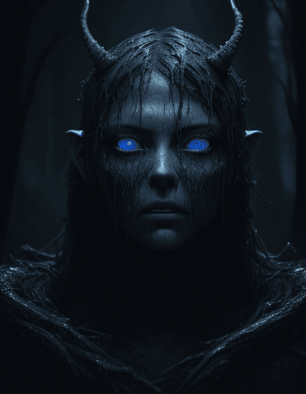 AI generated: Monster with blue eyes  dark, very detailed, rendered in octane, wet, dense atmospheric, epic, drama...