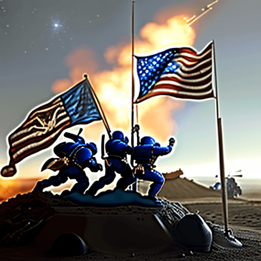 AI generated: space marines, Raising the Flag on Iwo Jima style, 