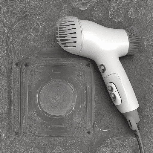 AI generated: hair dryer, High resolution photography product design, dreamy surface texture, metal trim, overlay ...