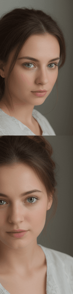 AI generated: photograph of a woman, brunette hair pulled up in a bun, well groomed hair, light makeup, beautiful ...