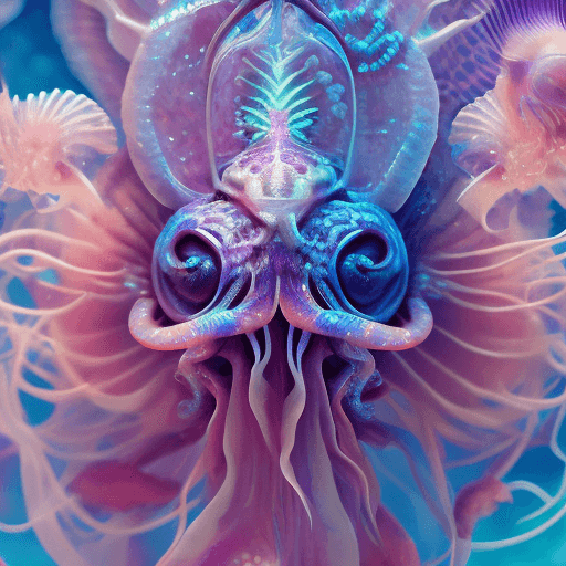 AI generated: Goddess close-up portrait ribcagel. jellyfish phoenix head, nautilus, orchid, skull, betta fish, bio...