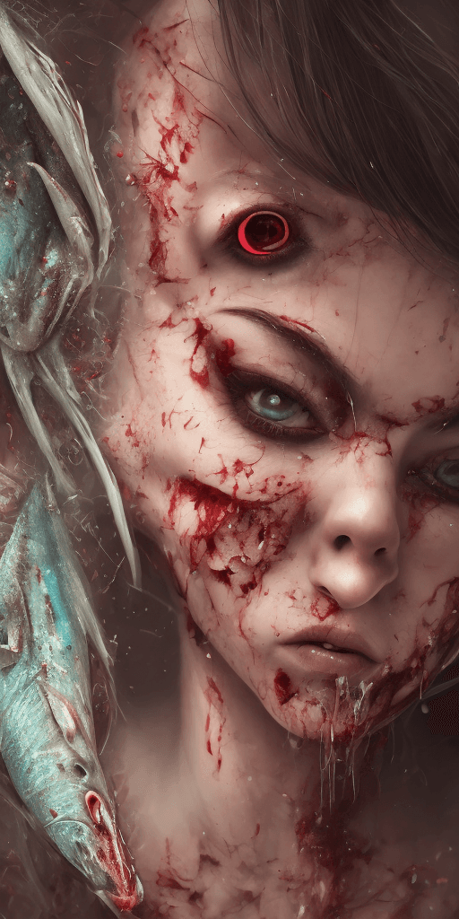 AI generated: Woman, spitting Blood, Blood, covered, Blood sprayed, intricate details, Close Up, First Person view...
