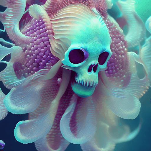 AI generated: Goddess close-up portrait ribcagel. jellyfish phoenix head, nautilus, orchid, skull, betta fish, bio...