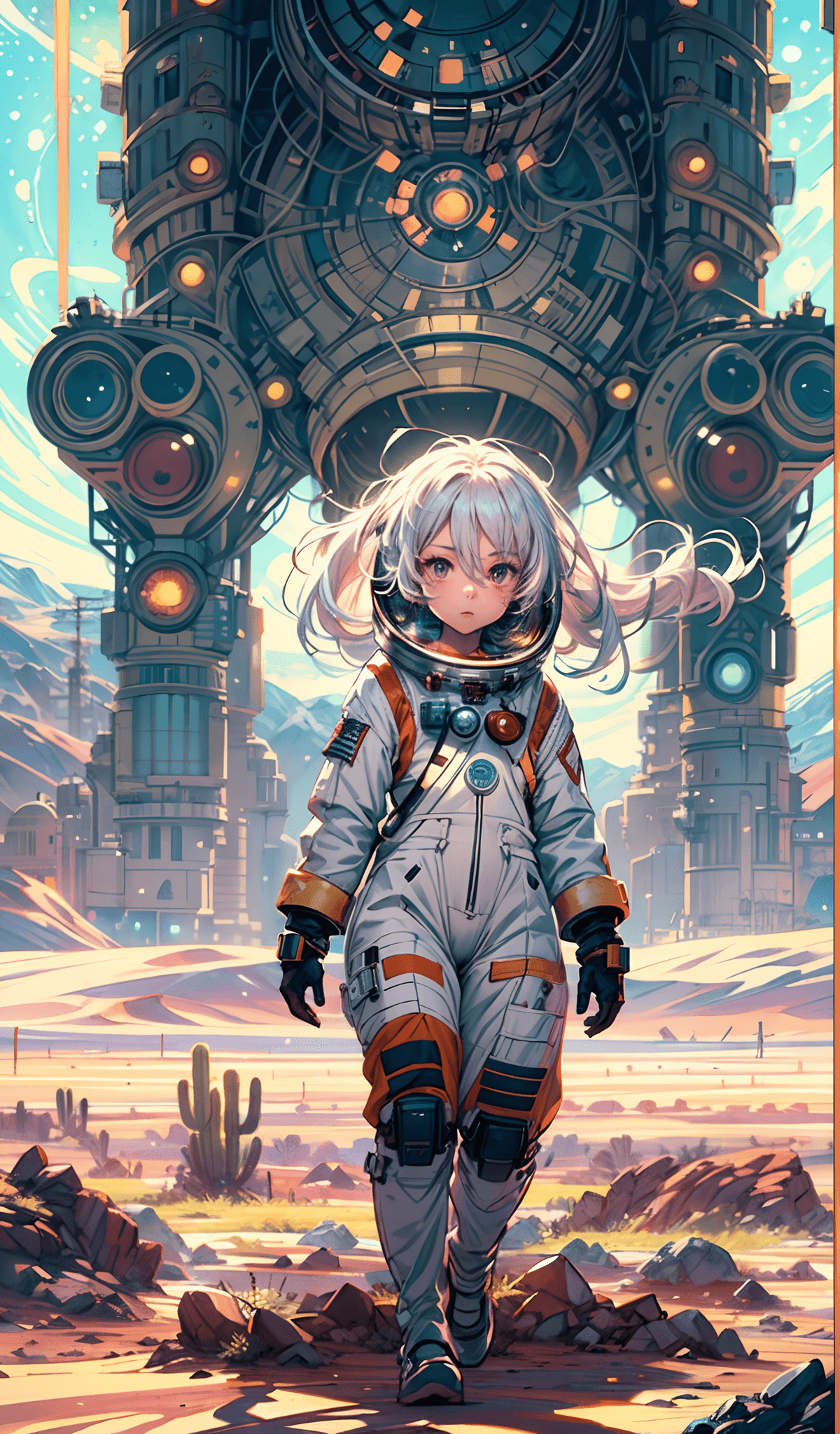 AI generated: " full body, mid shot, centered, concept art, 1girl, wearing astronaut suit, award-winning masterpie...